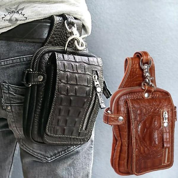 ヒップバッグ メンズ 本革 ベルトポーチ ワニ型押し プレゼント ギフト