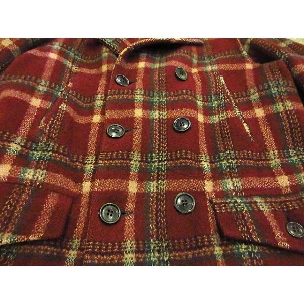 ビンテージ40 39 S チェック柄ウールダブルブレステッドコート 01f7 M Ct古着ピーコートpコートジャケットアウター ディスカウント