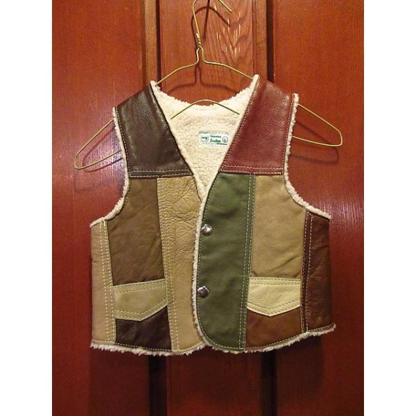 ビンテージ70's☆キッズ裏ボアパッチワークレザーベスト6☆200401s3-k