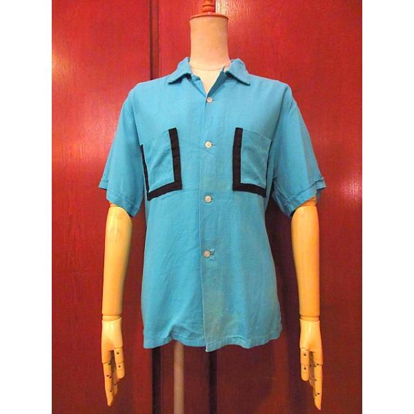 ビンテージ50's○PILGRIMレーヨンループカラーシャツ水色size M