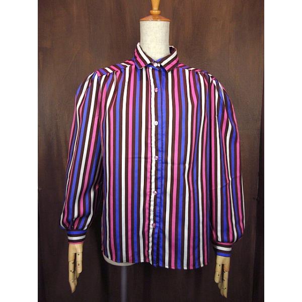 ビンテージ70's○レディースストライプ柄長袖ブラウス○200619n6-w