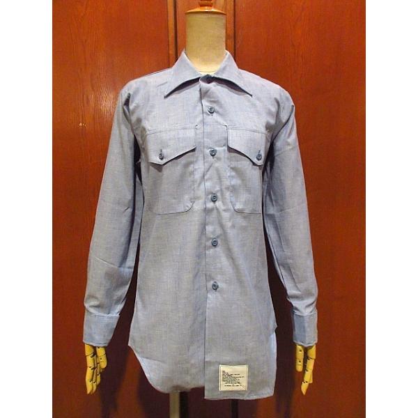 ビンテージ80's●DEADSTOCK U.S.NAVYユーティリティシャンブレーシャツsize S(34-36)●210102f4-m-lssh-mlt古着USN長袖シャツ