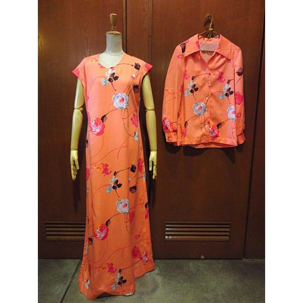 ビンテージ70's○花柄ノースリーブワンピース&シャツツーピース