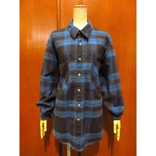 ビンテージ80's○BIG MACチェックヘビーネルシャツ青×黒 size XL