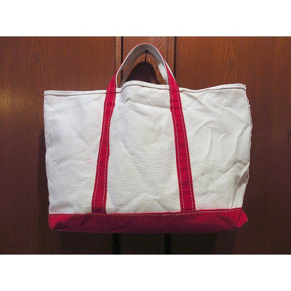 ビンテージ80's○L.L.Bean耳付きキャンバストートバッグ赤×白size L