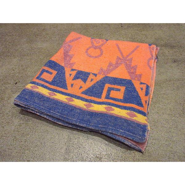 ビンテージ40's50's○ネイティブ柄コットンキャンプブランケット