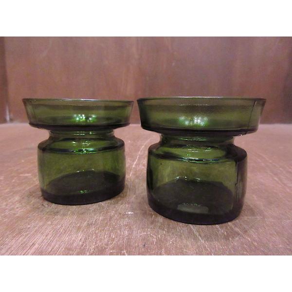 ビンテージ○DANSKガラスキャンドルホルダー緑2点セット○220313i8