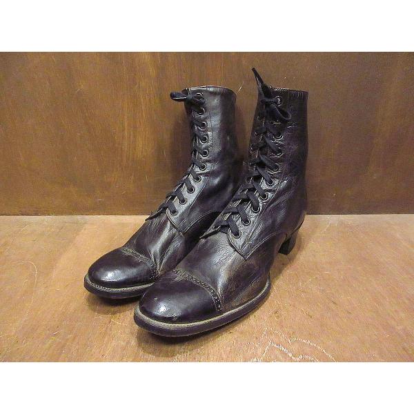 ビンテージ-30's○レディースキャップトゥレースアップブーツ黒size 3