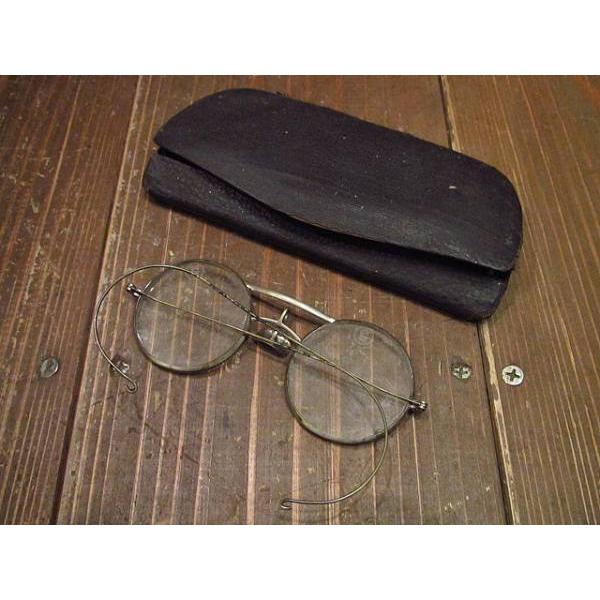 明治時代？編み込み眼鏡ケースと眼財布セット　ビンテージ　アンテーク　骨董 ビンテージ~30's○ケース付きラウンド眼鏡○221222i10-eygls