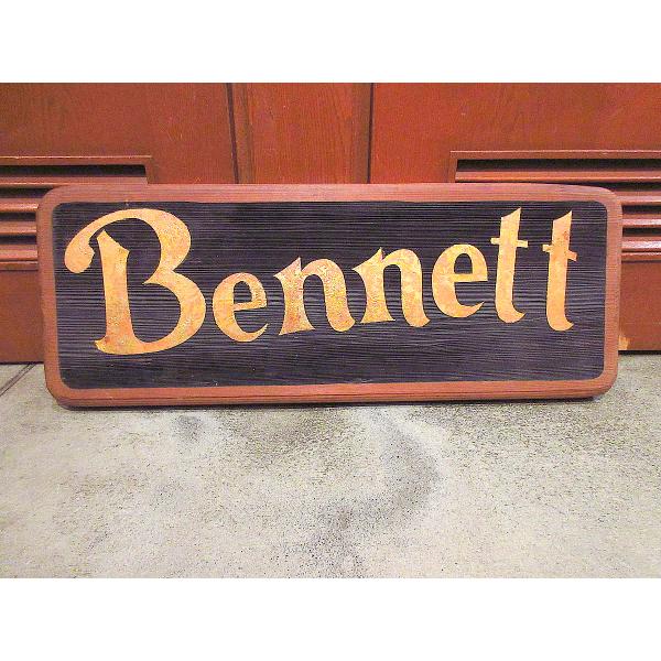 ヴィンテージ　ウッドサイン ビンテージ○Bennettウッドサインsize 28cm×75.5cm○230404j5-sign看板