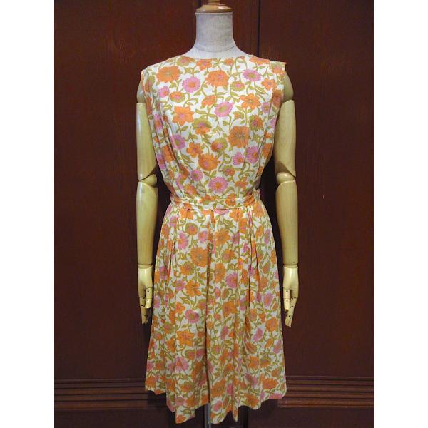 ヴィンテージノースリーブひざ丈ワンピース60's70's ヴィンテージレトロ花柄ノースリーブひざ丈ワンピース60's70's