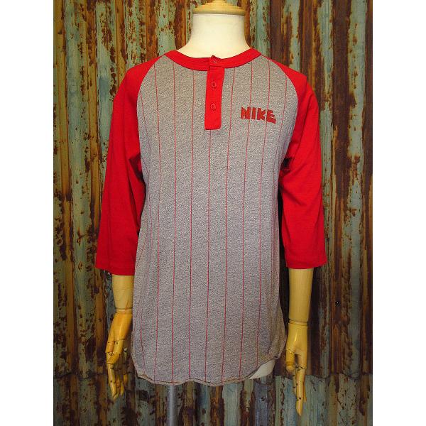 ビンテージ70's○NIKEオレンジタグベースボール七分袖Tシャツ赤×グレー