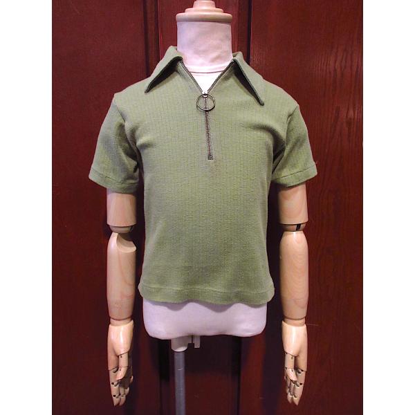 ビンテージ70's○Searsキッズハーフジップ半袖シャツ黄緑size S(2-3