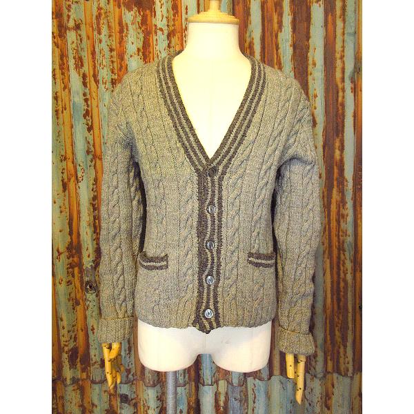 希少 ビンテージ 70s フィッシャーマン ケーブル ニット カーディガン 美品 ビンテージ-70's○フィッシャーマンカーディガングレー○231001j5-m