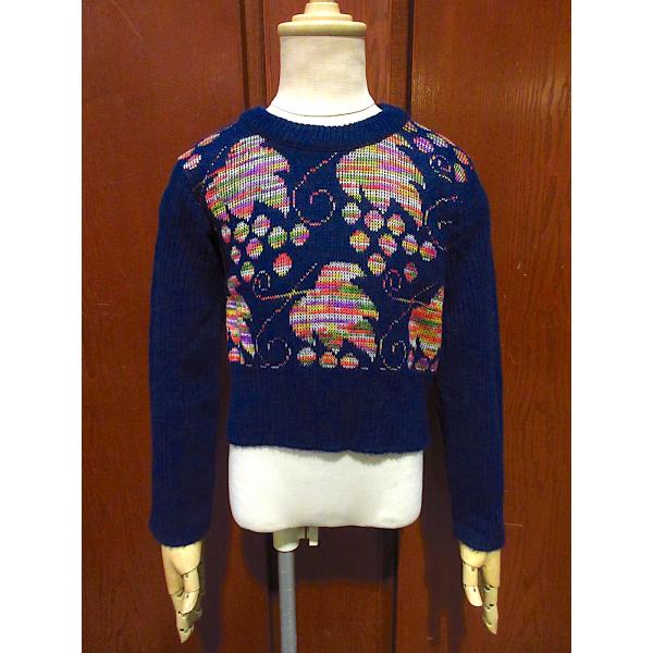 ビンテージ70's○キッズ総柄セーター紺○240131c1-k-swr 1970s子供服