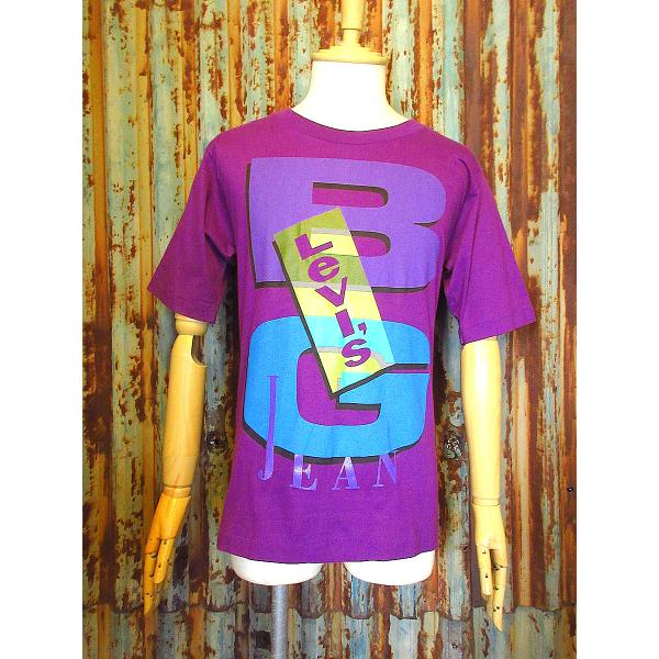 ビンテージ90's○DEADSTOCK Levi's BIG JEANコットンプリントTシャツ紫