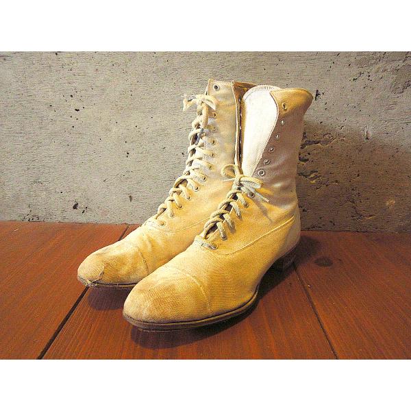 ビンテージ-20's○レディースアンティークレースアップブーツ白