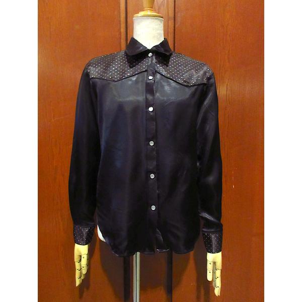 ビンテージ70's○Land 'n Seaレディースサテン長袖シャツ黒size