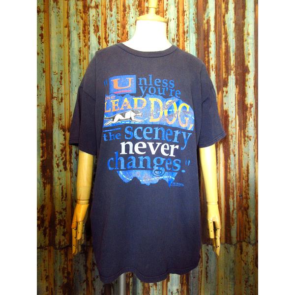 ビンテージ90's○BIG DOGSコットンプリントTシャツ紺size XL○240909k5