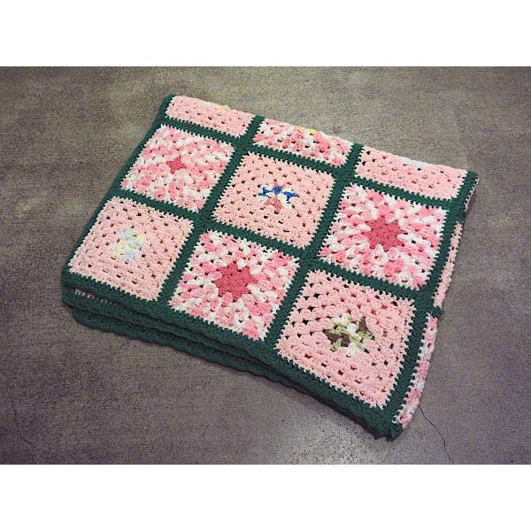 ビンテージ○かぎ針編みブランケットsize 約136cm × 約110cm○250526m2