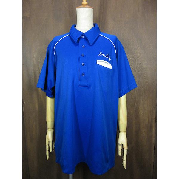 ビンテージ70's○King Louie刺繍入りボウリングシャツ青size XL