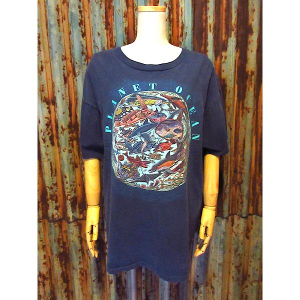 ビンテージ90's○RAY TROLLプリントTシャツ紺size XL○250809j2-m-tsh