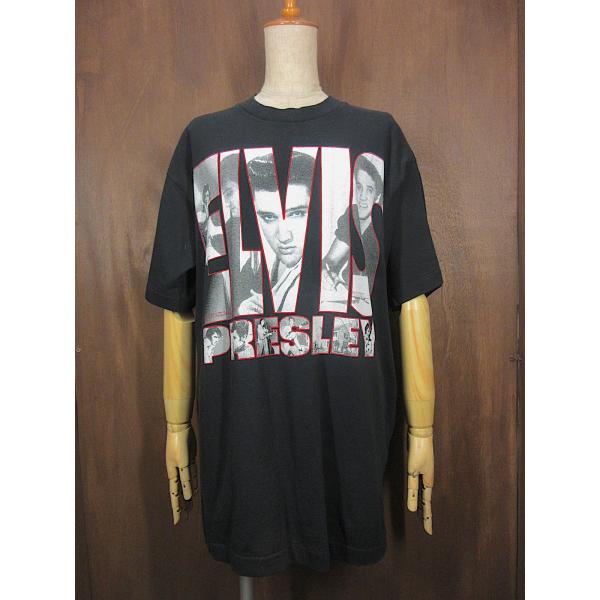 ビンテージ90's○DEADSTOCK ELVIS PRESLEYプリントTシャツ黒size L