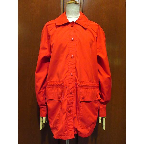 vintageヴィンテージロングコートレザー切替レッド赤系レトロUSA海外古着 ビンテージ70's○Searsレディースドローコード付きジャケット赤size L