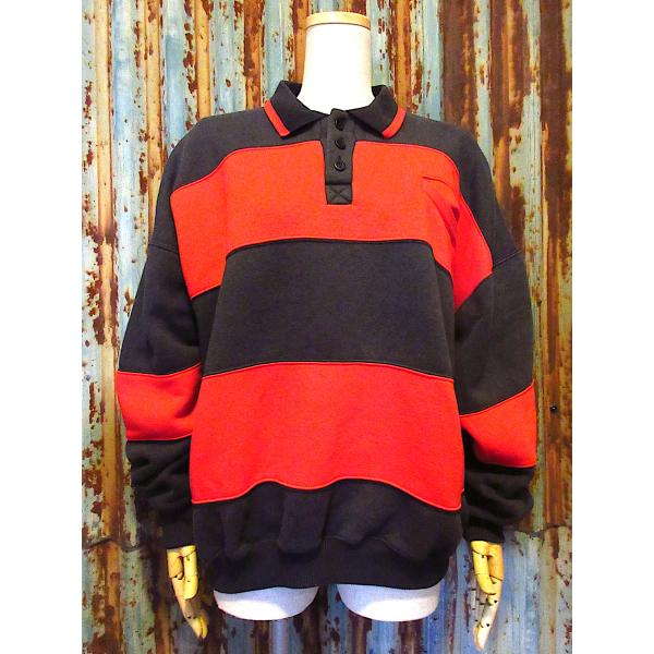 ビンテージ90's○CLAYBROOKE SPORTスウェットラガーシャツ黒×赤size XL
