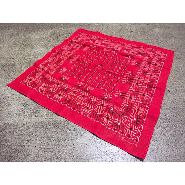 ビンテージ40's○DEADSTOCK FAST COLOR下鼻象マークコットンバンダナ赤