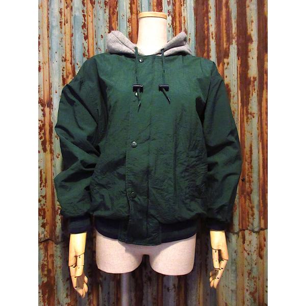ビンテージ90's○Expressフード付きナイロンジャケット緑×グレーsize