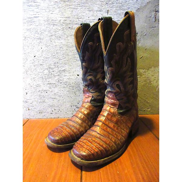 27cm相当　BOULET　ヴィンテージ　ウエスタンブーツ　ブラウン ビンテージ90's○BOULETワニ革ウエスタンブーツ茶size 5 1/2 C