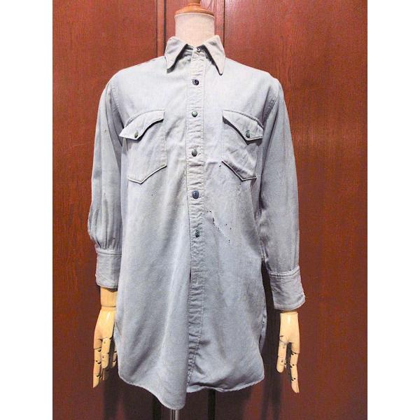 ビンテージ40's○Field Streamウール長袖シャツサックスブルー