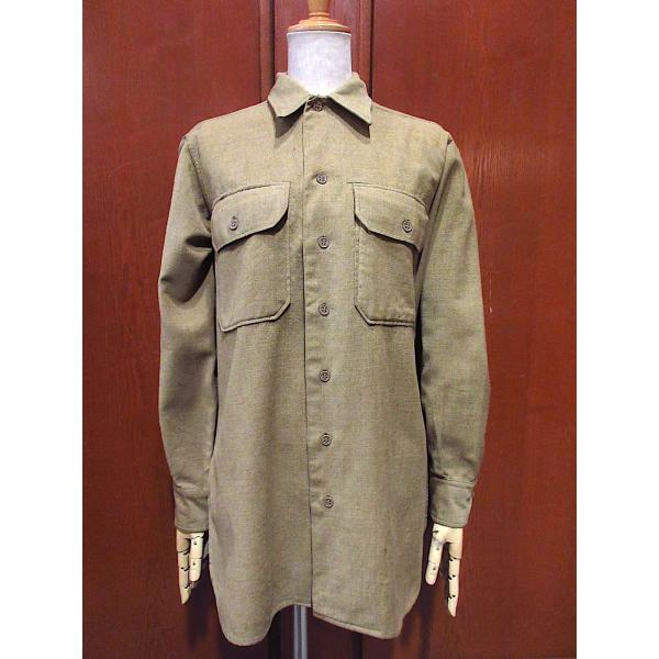 ビンテージ40's○ミリタリーマチ付きウール長袖シャツsize 15-33