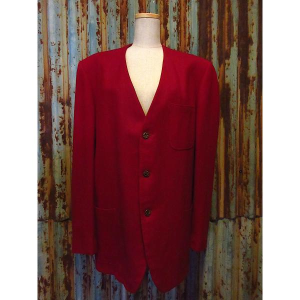  黒赤 長袖ジャケット Lサイズ ビンテージ60's○ノーカラー3Bジャケット赤size 44 Long○260213d6-m