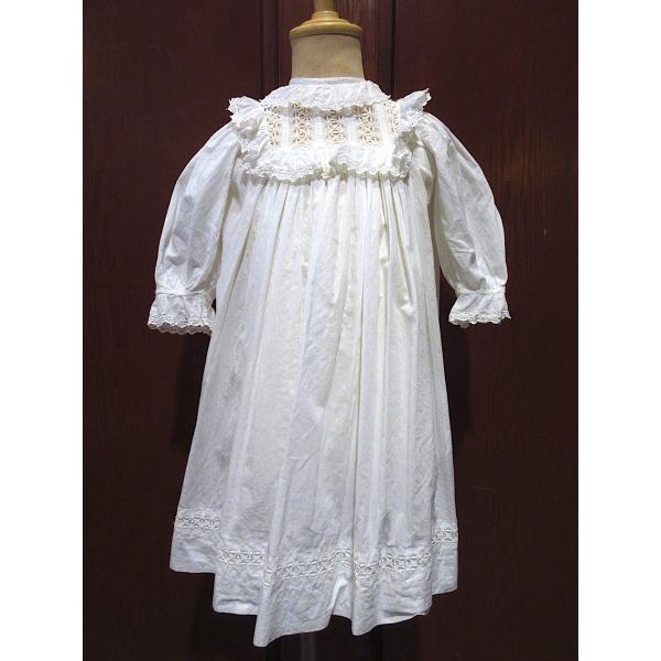 ビンテージ~1910's○キッズレース×ギャザー入り半袖ワンピース白