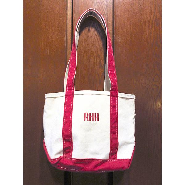 ビンテージ○L.L.Bean刺繍入りロングハンドルキャンバストートバッグ赤