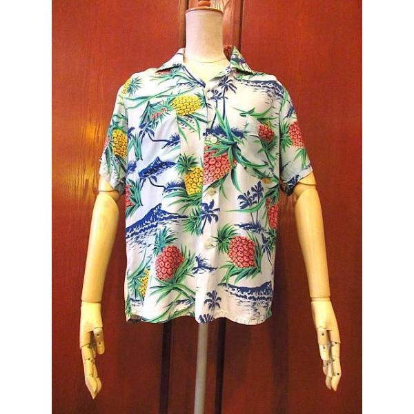 PENNEY’S / 50s～60s/日本製/アロハシャツ/L/レーヨン/総柄 ビンテージ60's☆PENNEY'Sパイナップル柄レーヨンループカラー