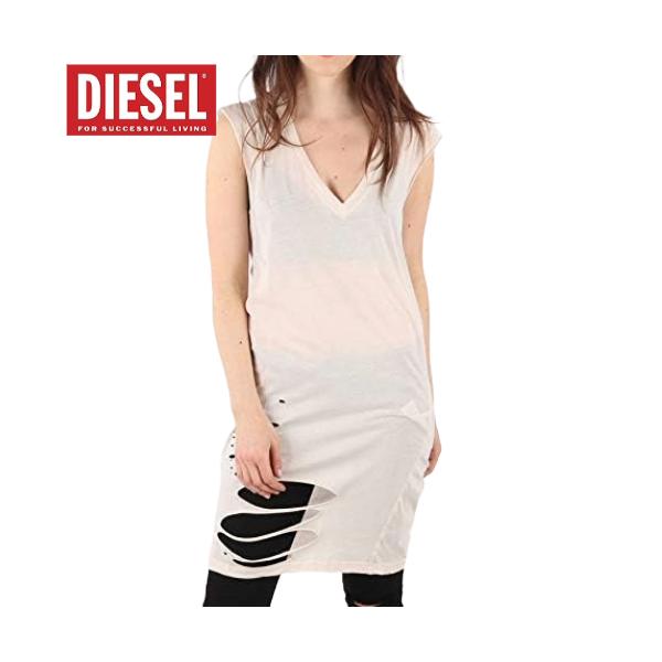 DIESEL - ディーゼル Tシャツ レディース カットソー チュニック DIESEL ブランド XSサイズ トップス ノースリーブ T-SHANE ベージュ DIESEL ディーゼル Tシャツ レディース カットソー チュニック
