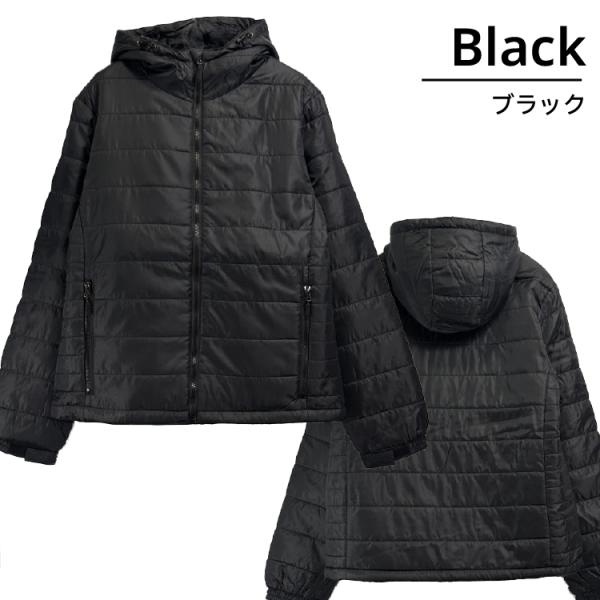 フード付きダウンジャケット 38サイズ ブラック ブラック LLサイズ 中綿ライトダウンジャケット 軽量 保温裏地 フード