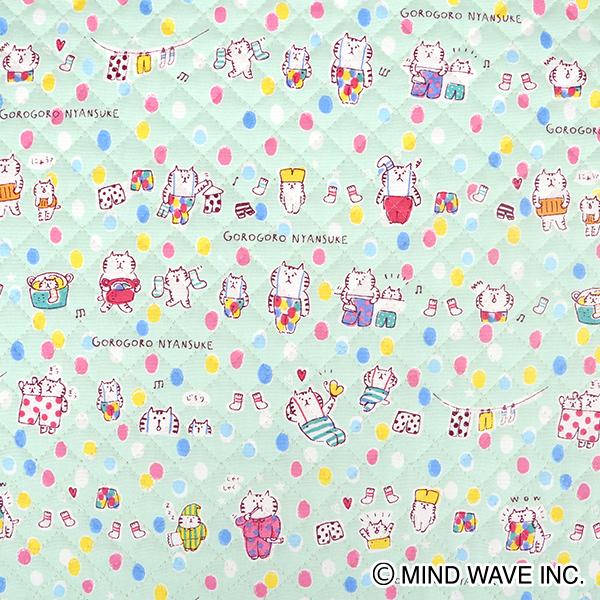 ごろごろにゃんすけ オックスキルト生地 ふんわりドット ミント 入園入学 Lineスタンプキャラクター生地 Qgnfo 01a Crafヤフー店 通販 Yahoo ショッピング