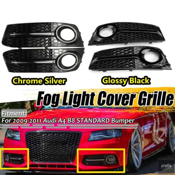 並行輸入品 アウディ A4 B8 スタンダード 2009-2011 用フォグランプグリル ペア フロントバンパーグリル メッシュ ハニカムグリル フォグランプサ