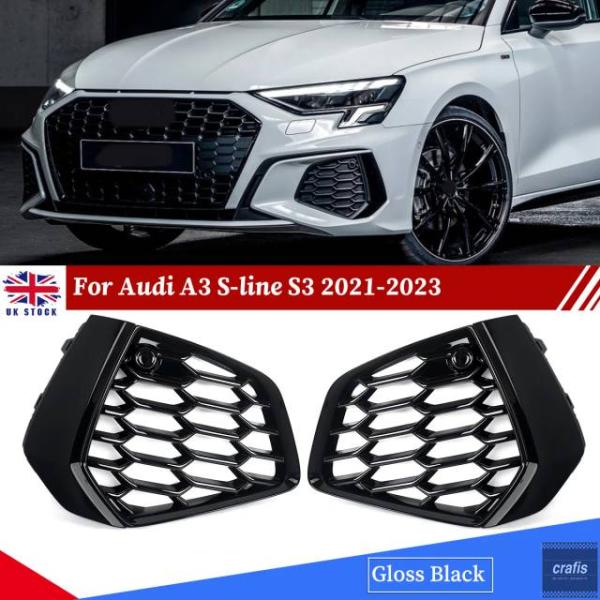 並行輸入品 アウディ A3 S-Line S3 セダン 2021 - 23 RS スタイル フォグランプ グリル フロントバンパー ロアサイドグリルカバー トリ