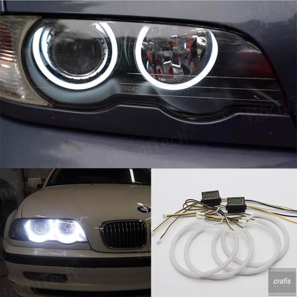 並行輸入品 ホワイトLEDヘッドライト エンジェルデーモンアイキット エンジェルアイライト BMW 3シリーズ E46 セダン ツーリング ワゴン クーペ コン