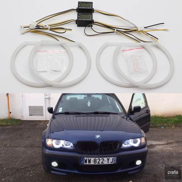 並行輸入品 ホワイトLEDヘッドライト エンジェル デーモンアイキット エンジェルアイライト BMW 3シリーズ E46 セダン ツーリング ワゴン クーペ コ