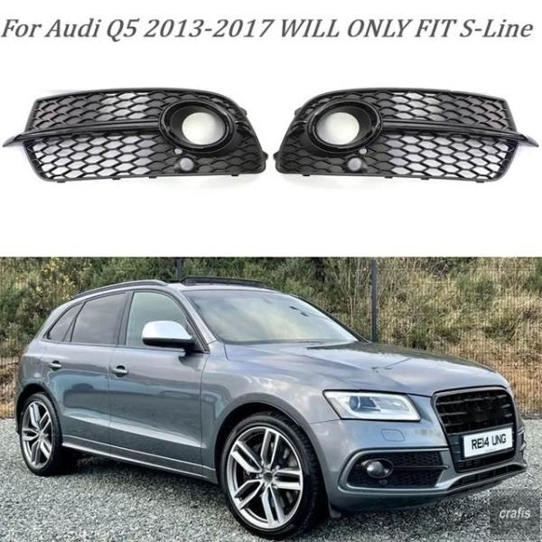 並行輸入品 左右フロントフォグランプグリルカバー アウディ Q5 SLine SQ5 4ドアスポーツ 2014-2017 ハニカム六角形フォグランプグリル部品 