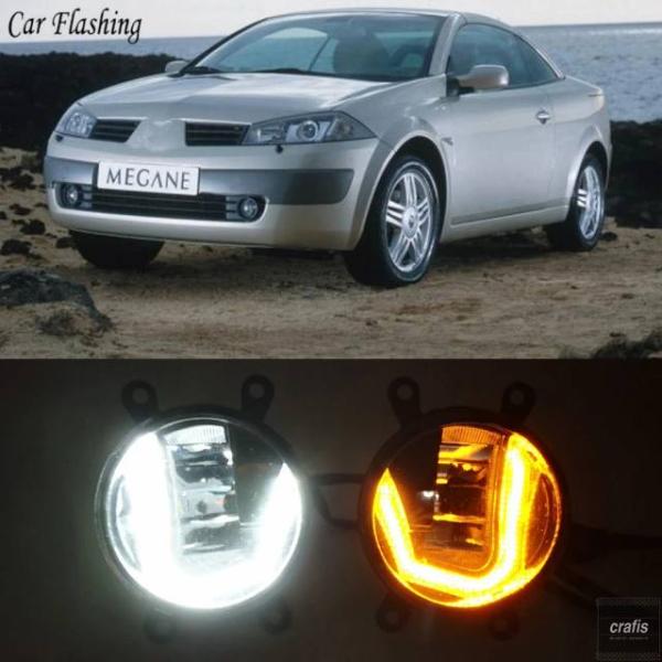 並行輸入品 ルノー メガーヌ 2 II 用 3-IN-1 機能搭載 オート LED デイタイム  カー プロジェクター フォグランプ イエロー パーツ 部品 ア