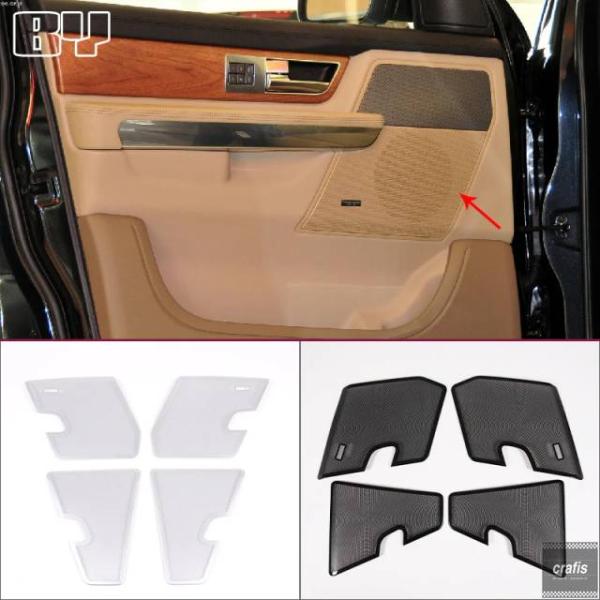 並行輸入品 ランドローバー レンジローバー スポーツ 2010-2013用 ドアスピーカーカバー トリムステッカー カーアクセサリー ステンレス ブラック シル