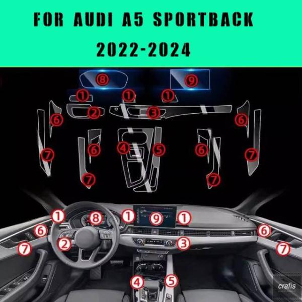 並行輸入品 アウディ A5 スポーツバック 2022-2024 車内ドアセンターコンソールメディアダッシュボードナビゲーション傷防止フィルムパーツ 部品 アクセ