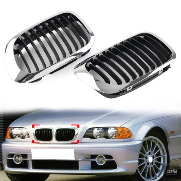 並行輸入品 BMW 3シリーズ E46 2ドアクーペ カブリオレ 1999-02-01用 フロントバンパーキドニーグリル 左+右 2個セットパーツ 部品 アクセ